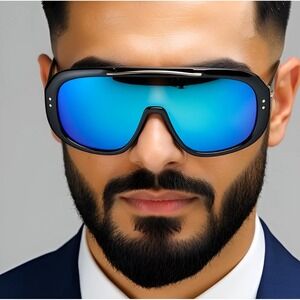 Men Sunglasses Oversized XL Fashion Blue Mirror Lens Luxury Street Wear Lentes‎